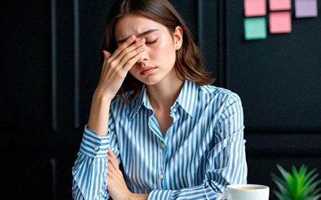 Девушка держит руку у лица